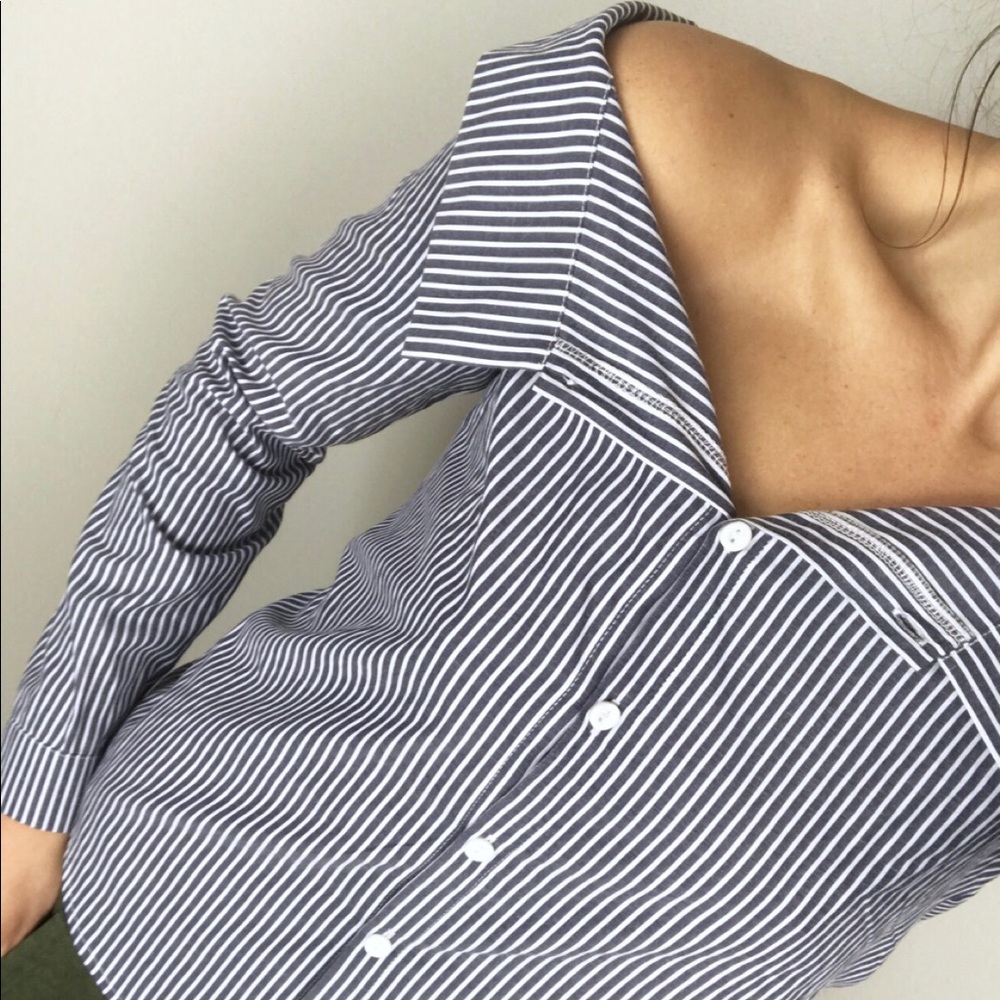 SHEIN | striped off the shoulder button down top S
